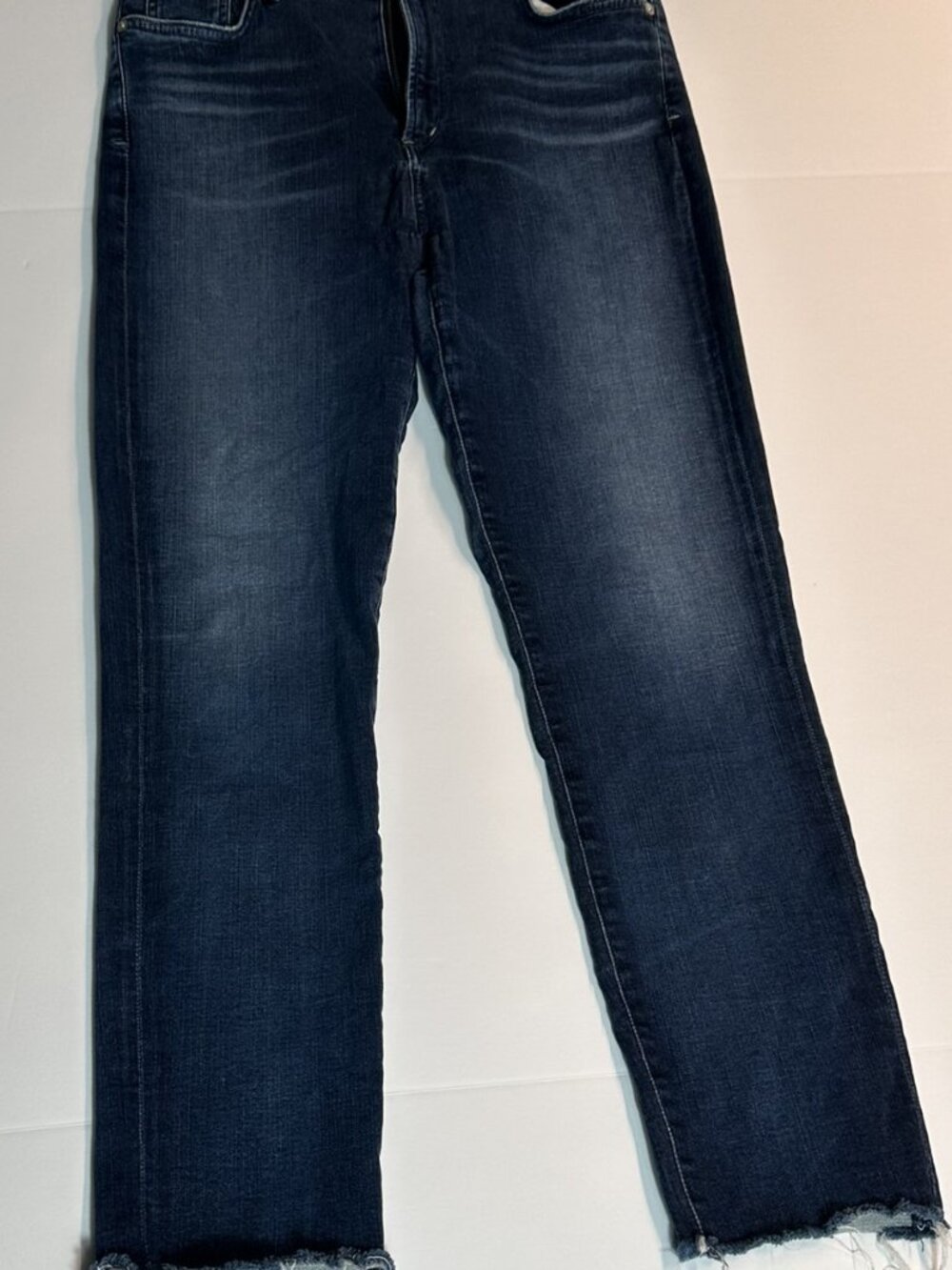 AGOLDE Medium Wash Cropped Straight Raw Hem Jeans 30